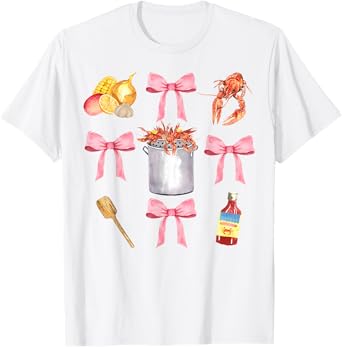 Pink Bow Cute Coquette Crawfish Clean Girl Aesthetic T-Shirt