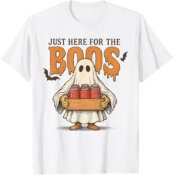 Funny Just Here for The Boos Retro Boo Ghost Beer Drinking T-Shirt