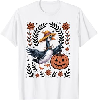 Boho Floral Silly Goose Fall Halloween Pumpkin Patch T-Shirt
