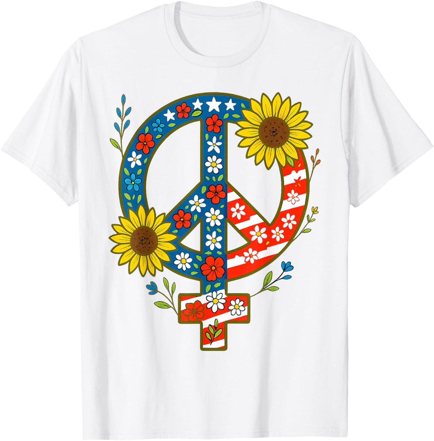 Feminist Peace Symbol Vintage - 4th Of July Floral Sunflower T-shirt