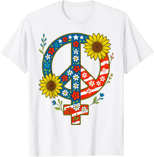 Feminist Peace Symbol Vintage - 4th Of July Floral Sunflower T-shirt