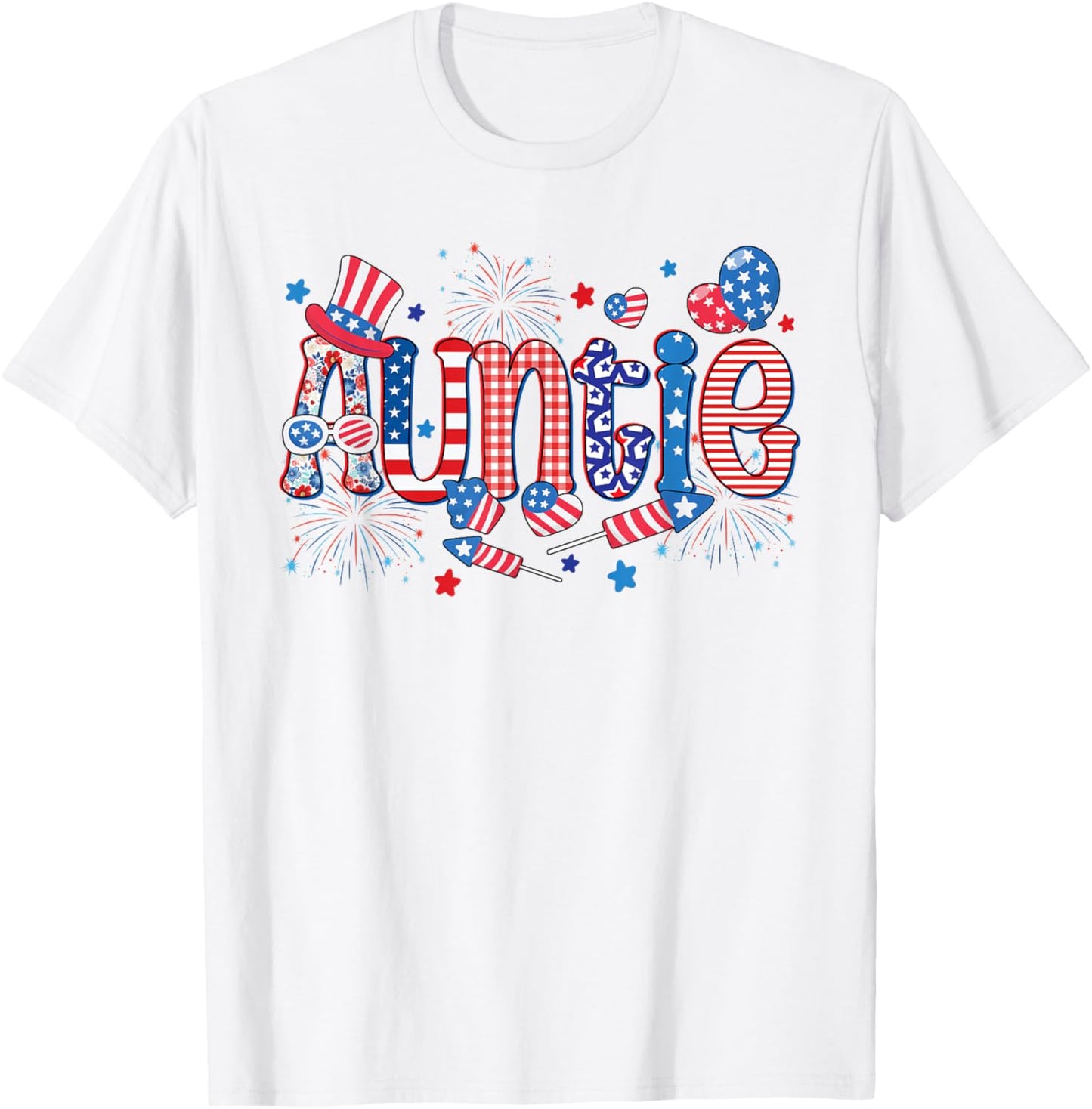American Auntie Usa Flag Fireworks Patriotic 4th Of July T-shirt