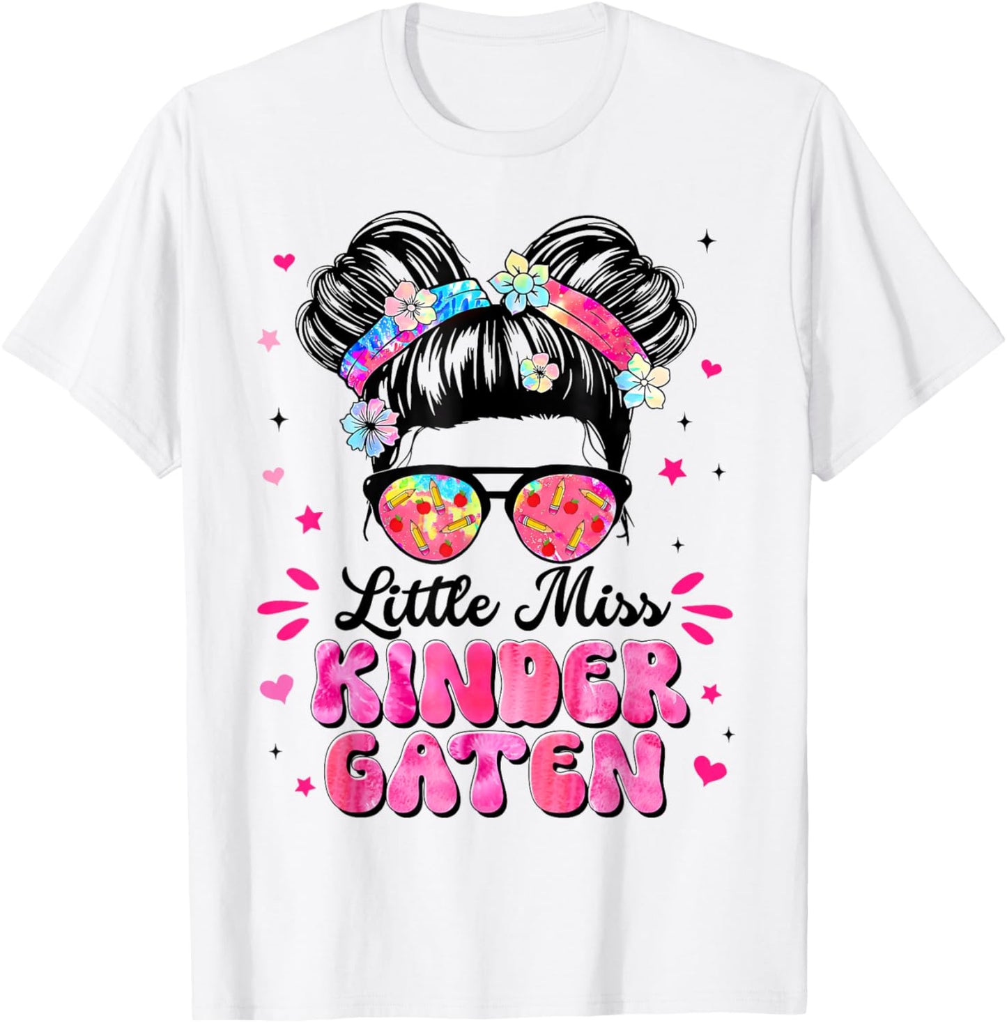 First Day Little Miss Kindergarten Back To School Girls Kids T-shirt by TeeBrew
