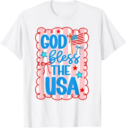 God Bless The Usa Coquette Bow American Flag 4th Of July Usa T-shirt