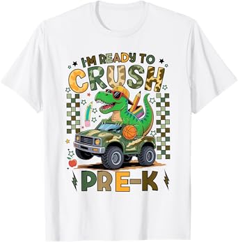Back to School Kids Boys I’m Ready to Crush Pre-k T-Rex T-Shirt