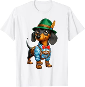 Funny Dachshund Dog In Lederhosen Costume Oktoberfest Men T-Shirt