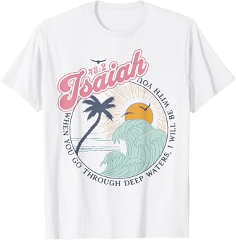 Christian Scripture Jesus Beach Isaiah Vintage Waves Retro Men Women Kids T-Shirt