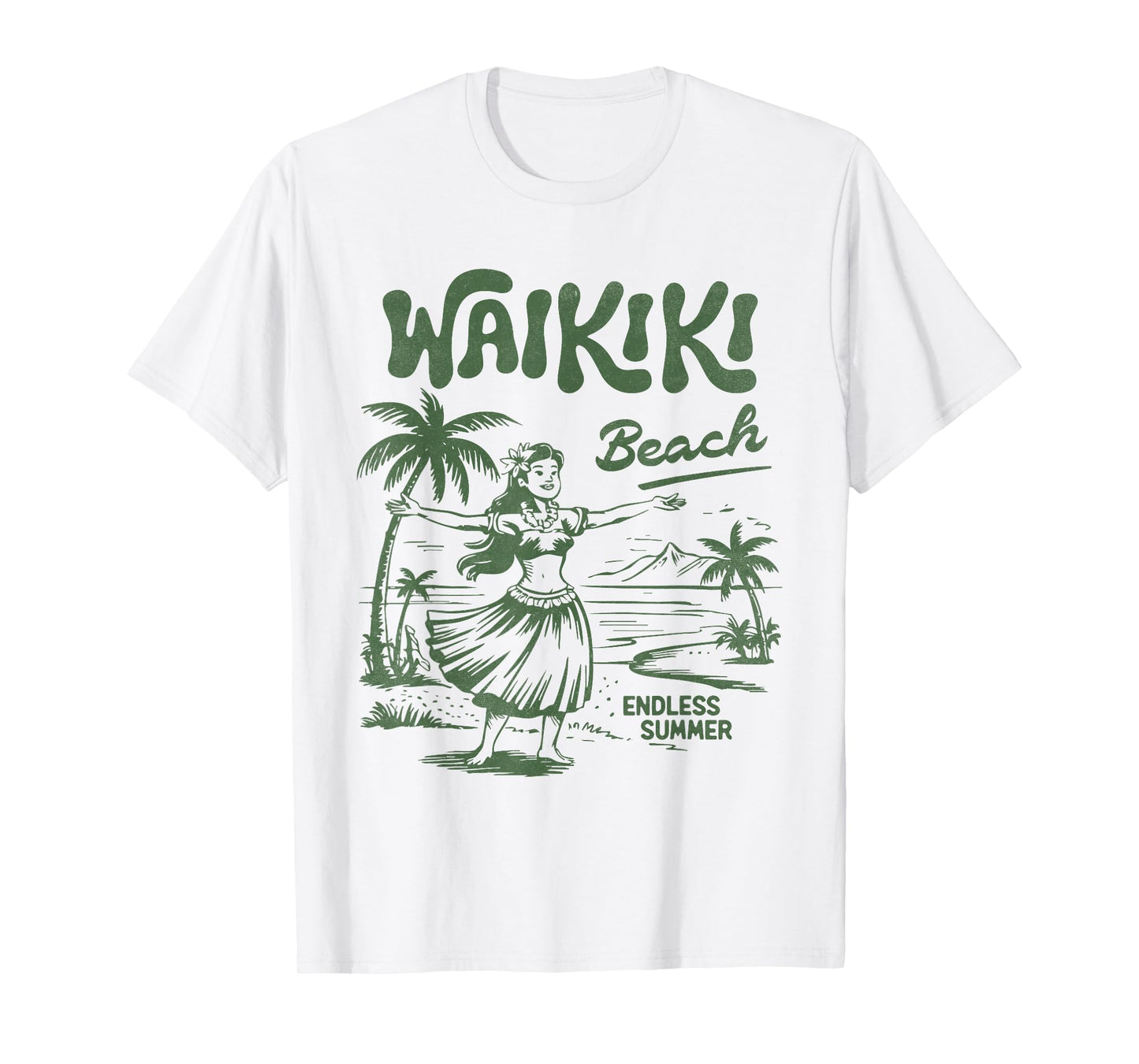 Retro Waikiki Hula Girl Hawaii Beach Vintage Island Vibes T-Shirt