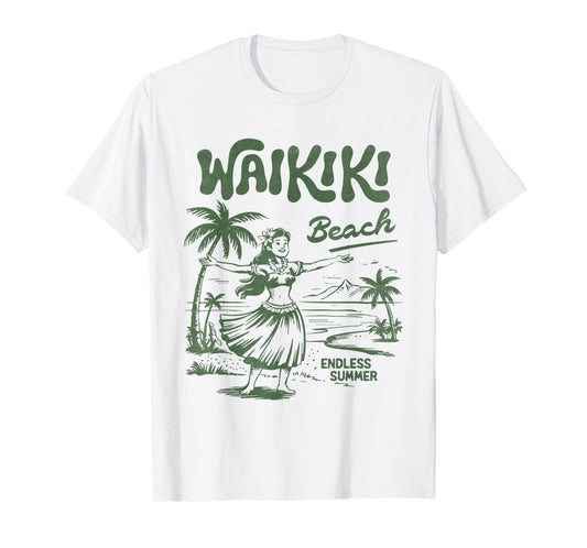 Retro Waikiki Hula Girl Hawaii Beach Vintage Island Vibes T-Shirt