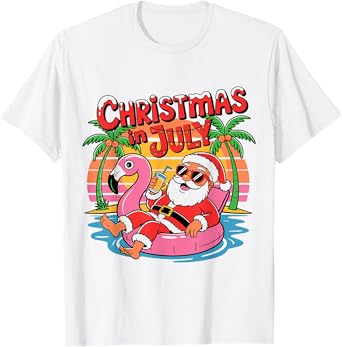 Christmas In July Funny Santa Summer Beach Vibes Hawaiian T-Shirt