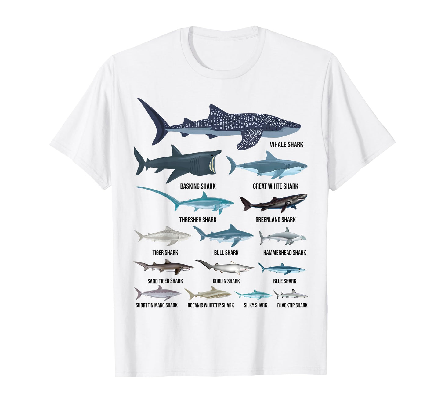 Types of Sharks Shark Species Identification Ocean Lovers T-Shirt