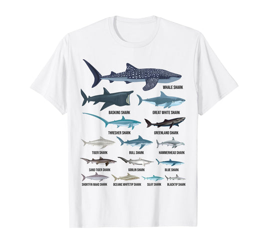 Types of Sharks Shark Species Identification Ocean Lovers T-Shirt