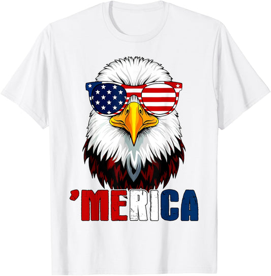 Merica Usa Flag Patriotic 4th Of July Bald Eagle Sunglassed T-shirt