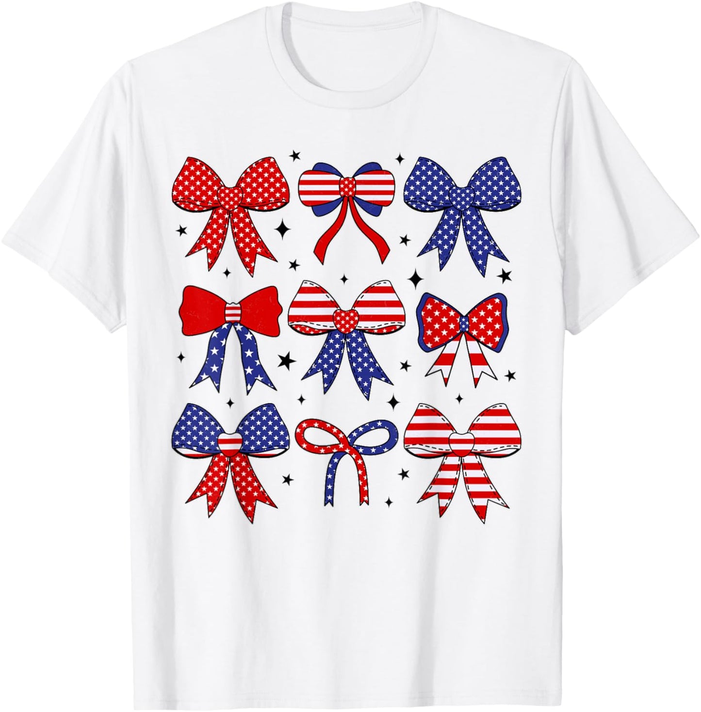 4th Of July Coquette Bow Ribbon Red White And Blue Retro T-shirt