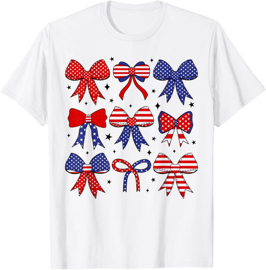 4th Of July Coquette Bow Ribbon Red White And Blue Retro T-shirt