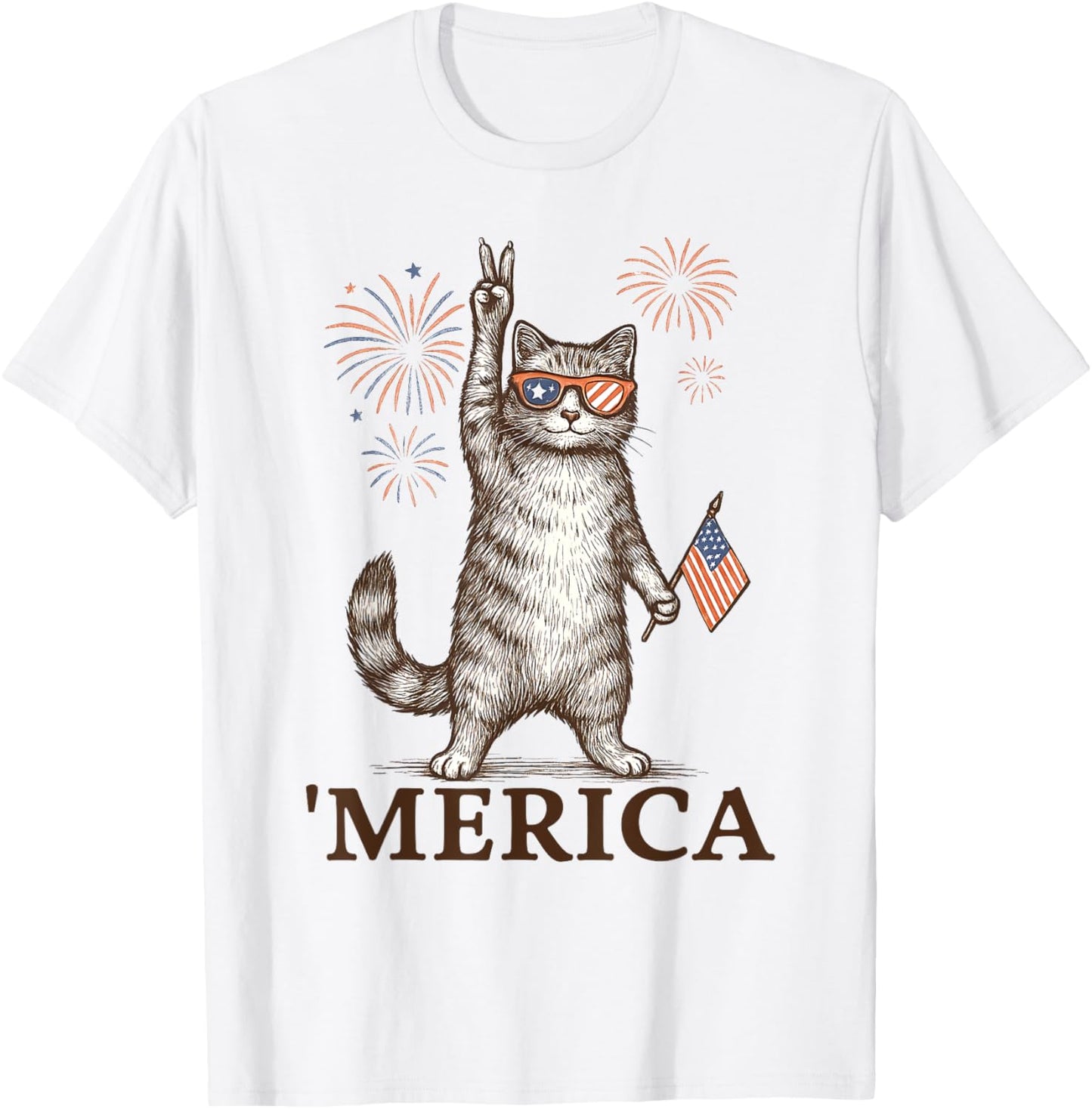 Usa 'merica Cat 4th Of July Men Women Kids Patriotic Flag T-shirt