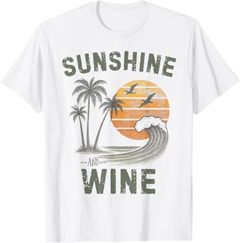 Sunshine and Wine Summer Vintage Funny Party Beach summer T-Shirt
