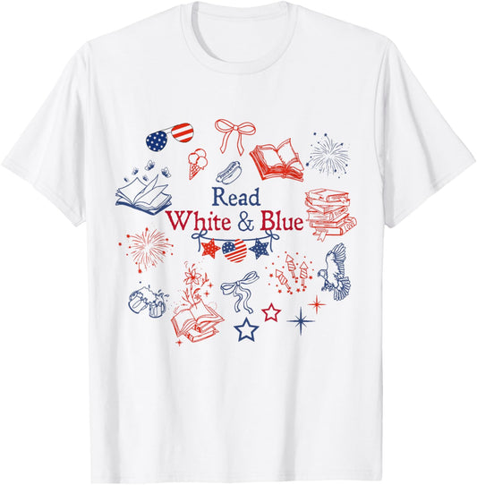 Patriotic Bookish Read White And Blue Reader 4th Of July T-shirt