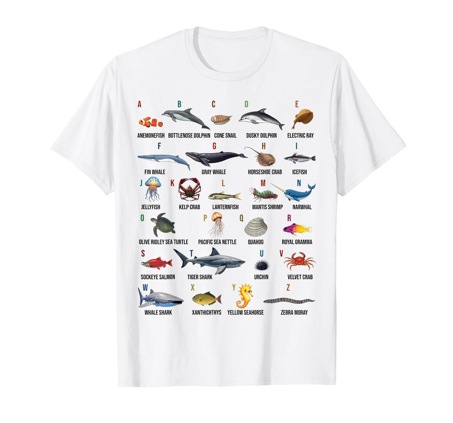 A-Z Ocean Life Alphabet Marine Creatures Exploration T-Shirt