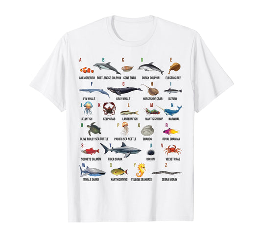 A-Z Ocean Life Alphabet Marine Creatures Exploration T-Shirt