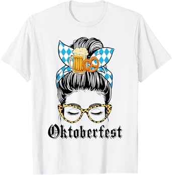 Oktoberfest Messy Bun Women Germany Beer Festival Beer Glass T-Shirt