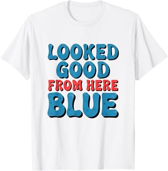 Retro Groovy Looked Good From Here Blue Funny Softball T-Shirt