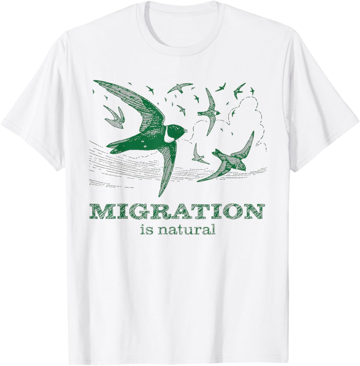 Migration Is Natural Flock of Birds Linocut Style T-Shirt