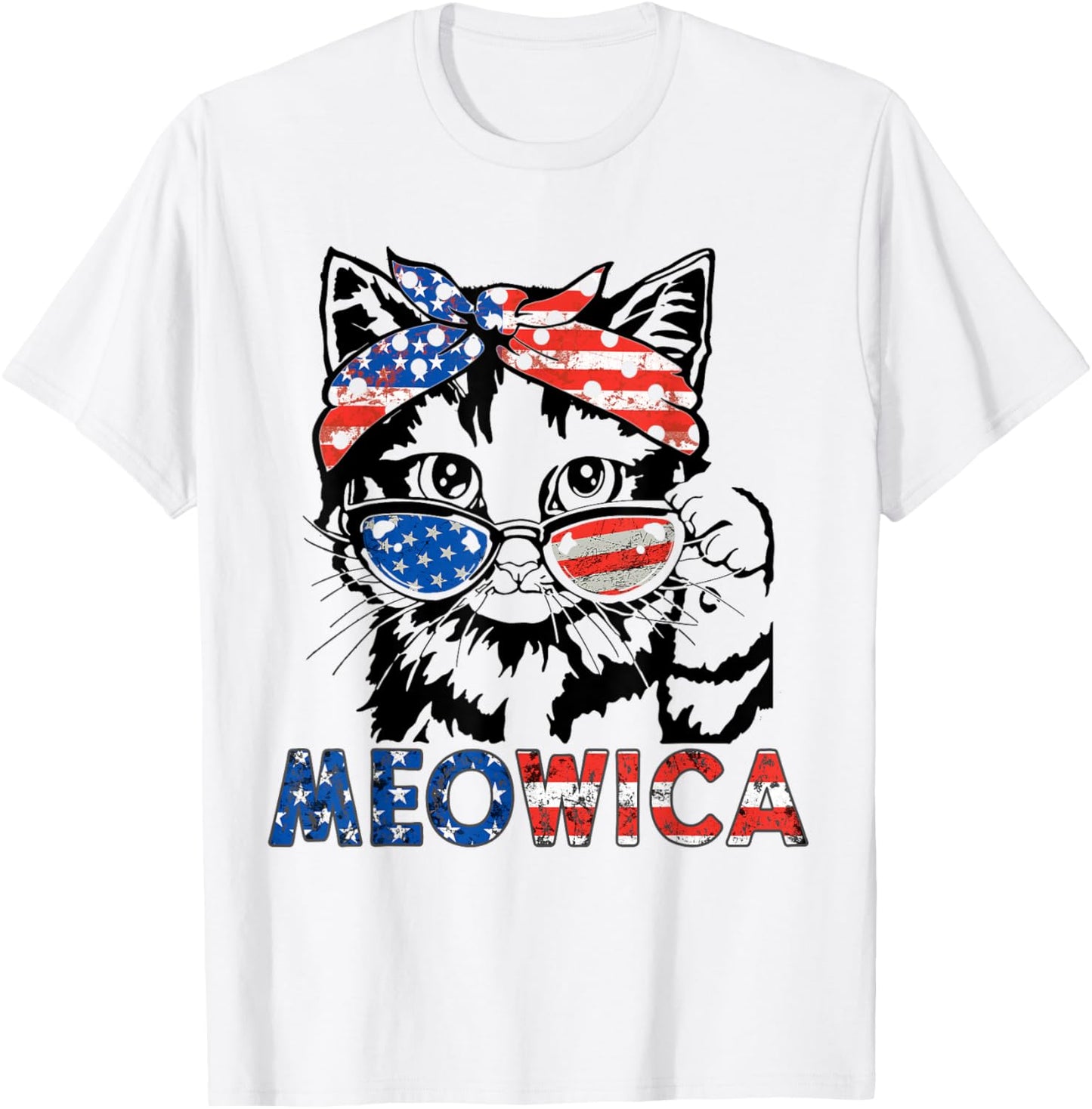meowica cat Sunglasses american flag 4th of july merica usa T-Shirt