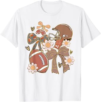 Preppy Football Coquette Bow Game Day Football Women Girls T-Shirt