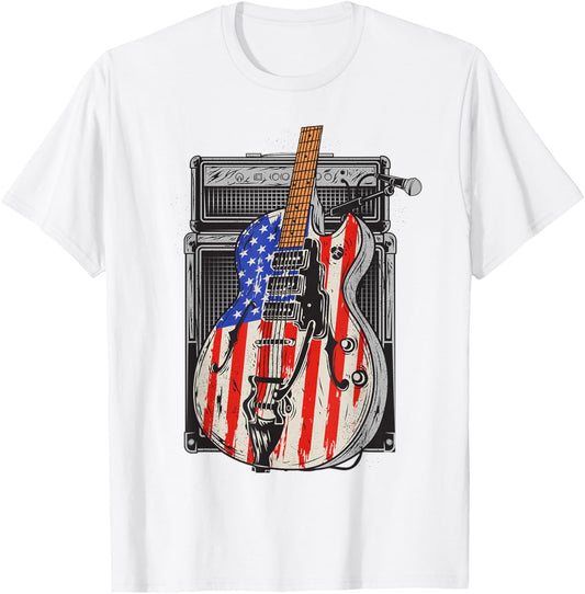 American Flag Guitar 4th of July Guitarist USA Country Music T-Shirt