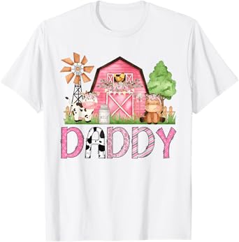 Daddy Pink Farm Animal Birthday Kids Matching Family T-Shirt