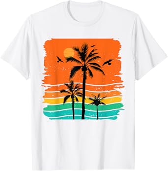 Retro Sunset Beach Tropical Palm Tree Summer Vibes Coastal T-Shirt