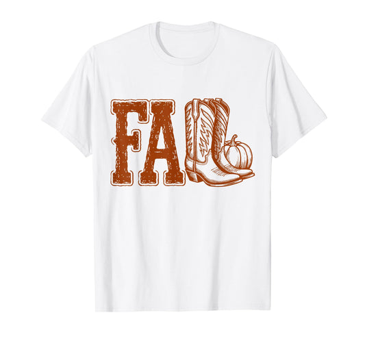 Western Cowboy Thanksgiving Fall Boots Pumpkin Cowgirl Women T-Shirt