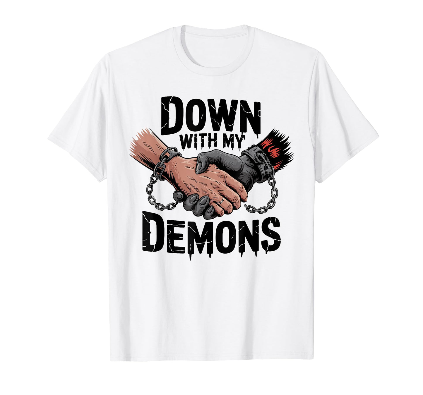 Down With My Demons Deal Handshake Aesthetic Humour Goth T-Shirt