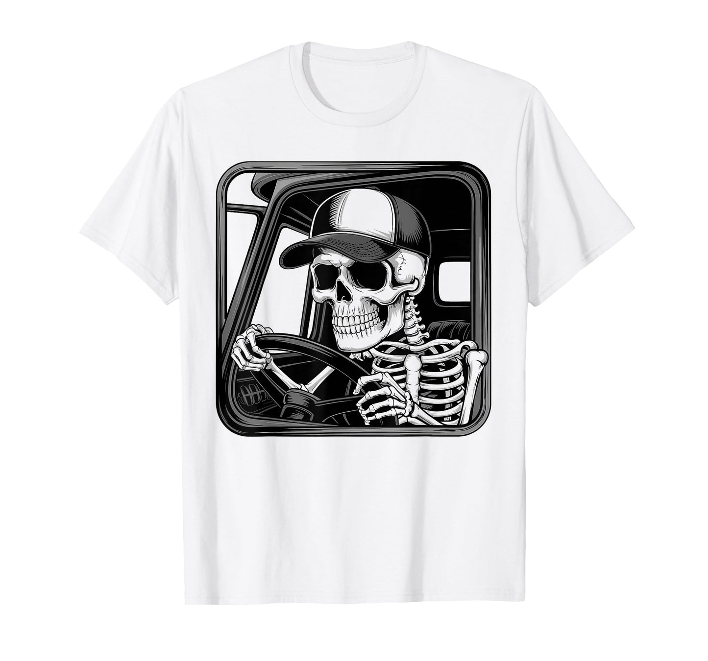 Skeleton Trucker Driving Illustration T-Shirt