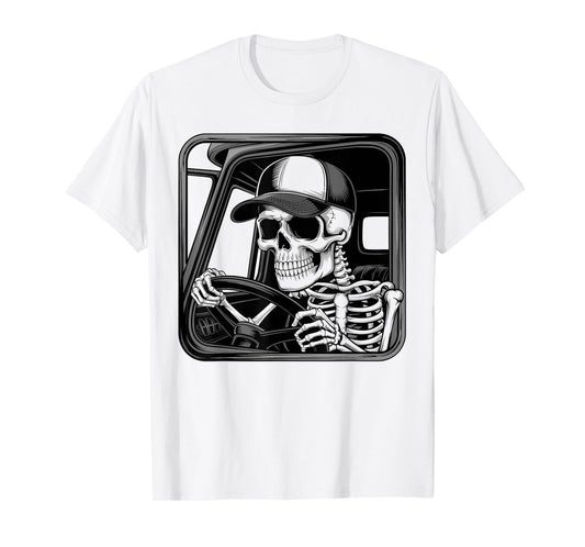 Skeleton Trucker Driving Illustration T-Shirt