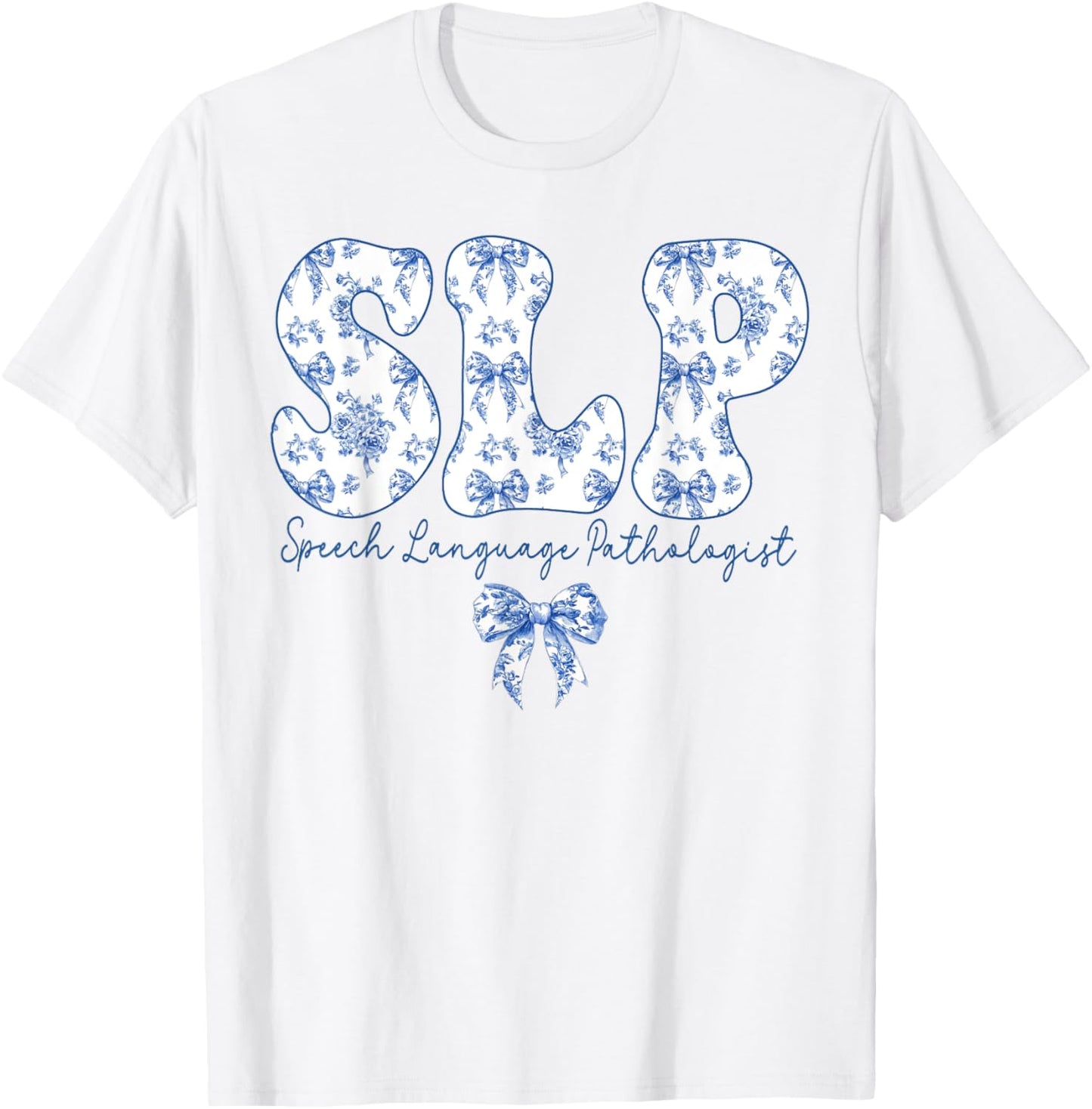 Speech Language Pathology Retro SLP Coquette Blue Flower Bow T-Shirt
