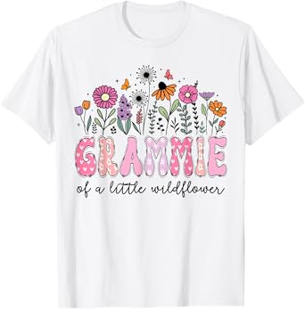 Grammie Of The Little Wildflower Pink Floral Birthday Girl T-Shirt