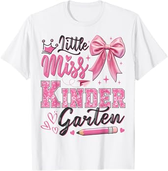 Little Miss Kindergarten Back To School Girl Coquette Bow T-Shirt