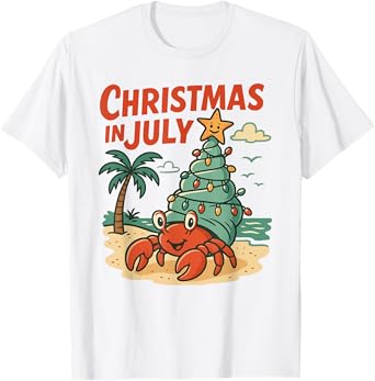 Christmas In July Women Men Kids Hermit Crab Summer Xmas T-Shirt