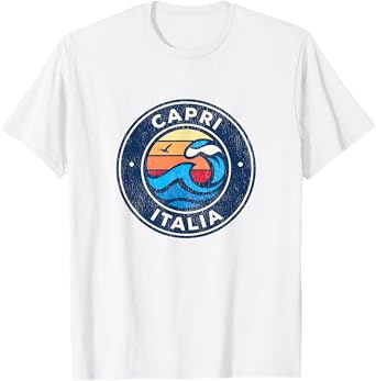 Capri Italy Vintage Nautical Waves Design T-Shirt
