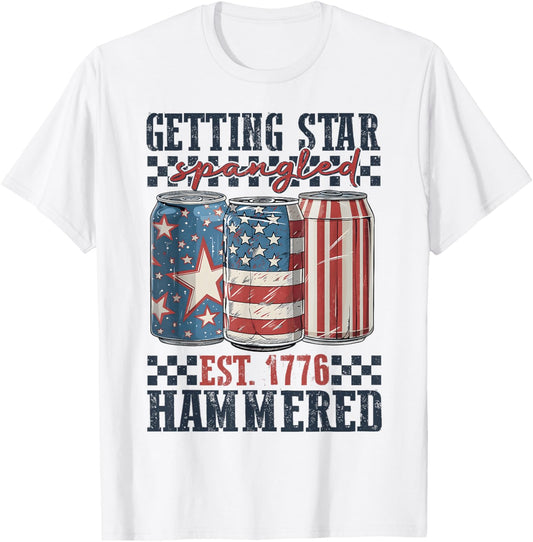 Funny Beer Getting Star Spangled Hammered 4th of July Preppy T-Shirt