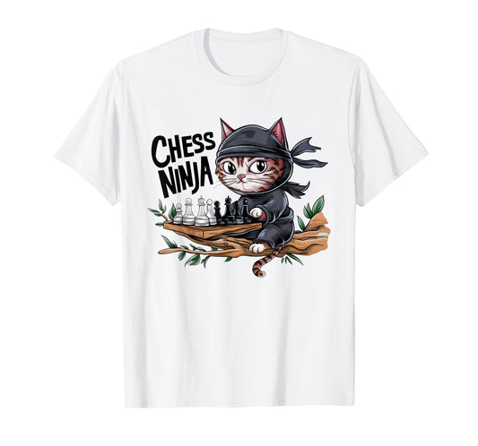 Chess Ninja Funny Cat Playing Chess Boy Girls Birthday Men T-Shirt