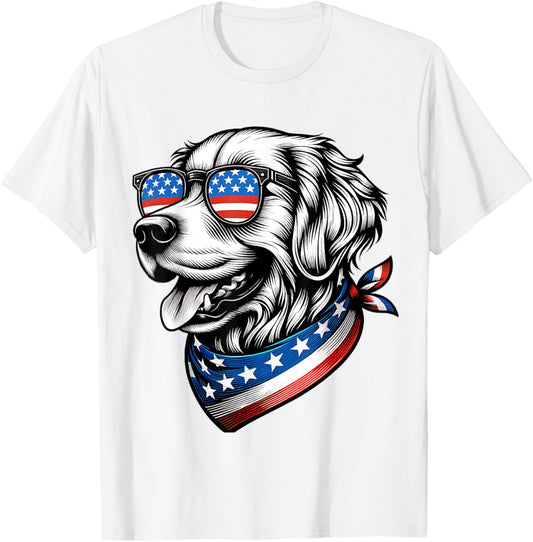 Golden Retriever Dog Patriotic 4th of July American USA Flag T-Shirt