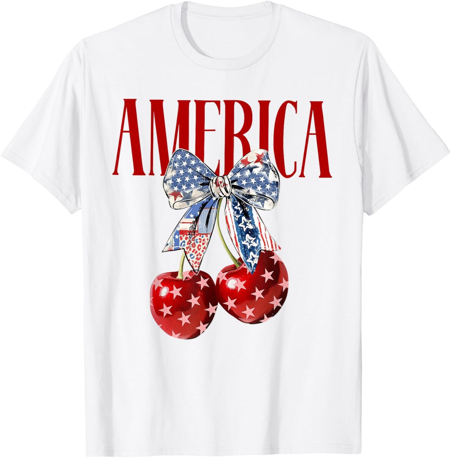 Coquette Bow America Cherry US Flag 4th Of July Patriotic T-Shirt