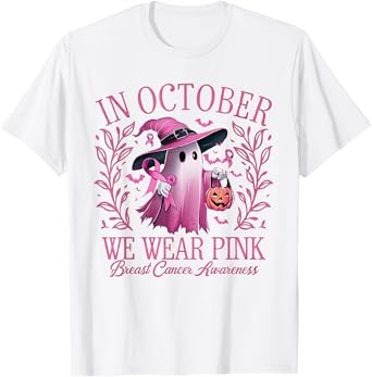 In October We Wear Pink Breast Cancer Awareness Halloween T-Shirt