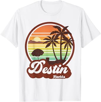 Vintage Destin Florida FL 80s Beach Souvenir Palm Tree T-Shirt for Men Women Girls Kids
