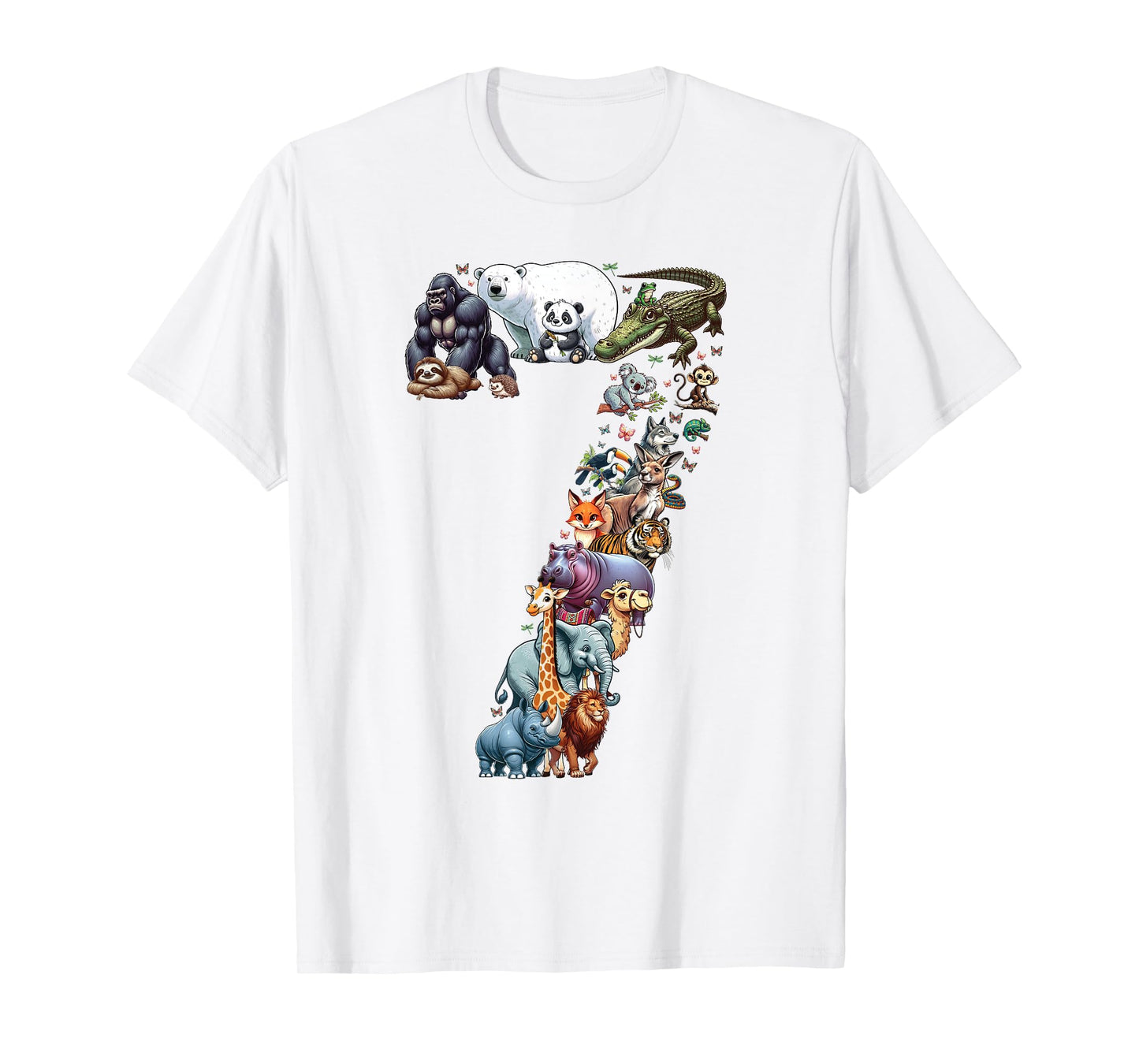 7th Birthday 7 Years Old Zoo Animals Wildlife Safari Jungle T-Shirt