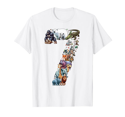 7th Birthday 7 Years Old Zoo Animals Wildlife Safari Jungle T-Shirt