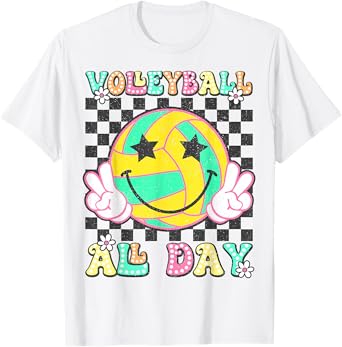 Retro Groovy Volleyball Girl Women Volleyball All Day T-Shirt